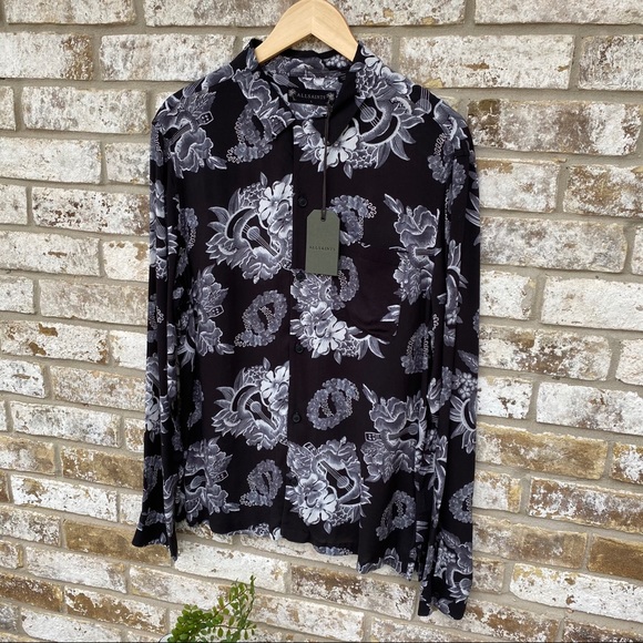 ALLSAINTS Garland Long Sleeve Hawaiian Shirt NWT - Picture 3 of 12